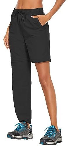 PINSPARK Hiking Pants for Women Quick Dry Zip Off Pants Convertible Shorts Lightweight Camping Sweatpants Full Lenght Cargo Pants Black M