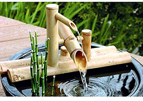 Fontana da giardino Zen all'aperto, fontana in bambù, pompa rotante, decorazione da giardino giapponese, ornamenti da 35 cm (40 cm) Decoration