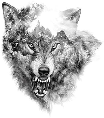 Tatuaggi Temporanei 5 Pc Di Tatuaggio Del Lupo: Tatuaggio Sul Braccio In Nero