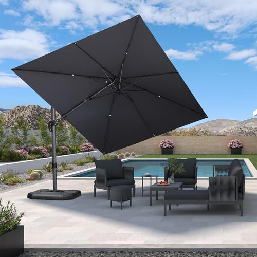 PURPLE LEAF Sonnenschirm Twist 360 × 270 cm Alu 360° Rotation, Hellgrau | Rundumschatten per Fußpedal, Beidseitig Axial Schwenken, Rostfrei Robuste 8-Streben-Konstruktion, 5-Fach Neigbar, XL-Schatten