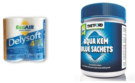 Thetford 1 FÖRPACKNING Toalettlåda i Aqua Kem SACHETS 15 påsar perfekt för husbilar och ekofoner DELYSOFT 4 rullar snabb och enkel blekning toalettpapper