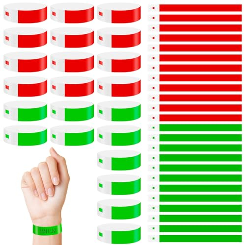 600pcs Pulseras de Entrada Impermeables de Eventos, Pulseras de Papel para Eventos Impermeables Pulseras Identificativas Pulseras de Fiesta Discoteca para Entradas de Eventos/Festivales(verde/rojo)