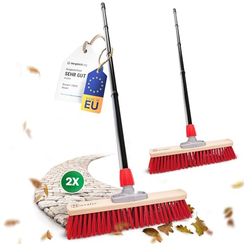 Novaliv 2X Straßenbesen 40 cm mit Stiel draußen Elaston Borsten Ideal als Besen draußen Gartenbesen Harte Borsten mit Stiel Terassenbesen Hofbesen Stallbesen Kehrbesen Industriebesen Outdoor Broom