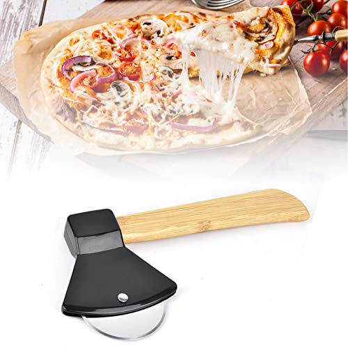 Gavigain Pizzaschneider, 430er Stahl, PP-Bambusgriff, ergonomisches rundes Axt-Pizzamesser für Heimrestaurants (Schwarz)