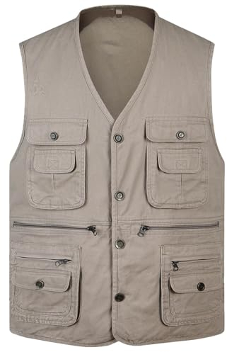 KBOPLEMQ Herren Outdoor Anglerweste mit Taschen Schnelltrocknend Weste Wandern Gilet Fotoweste Jagdweste Reiseweste Arbeit Reise Ärmellos Jacke Weste Herren Sommer Anglerweste Einfarbige