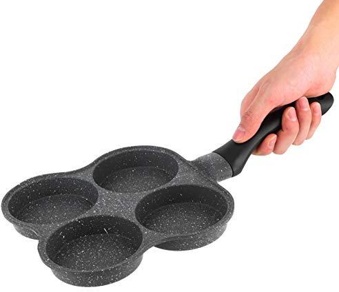 PUNELE Omelettpfanne, Antihaftbeschichtetes Aluminium, 4 Löcher, Pfannkuchen-Omelett-Eierpfanne, Brattopf, Frühstückszubereiter, Küchenutensilien