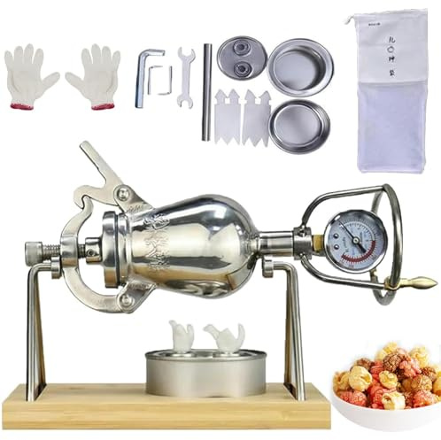 High-Pressure Popcorn Maker, Stainless Steel Popcorn Popper With wooden base, Puffed Rice Maker Mini Popcorn Machine for female friends(270ml)
