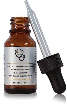 TRUE MD HSV 1&2 Outbreak/Fever Blister, Potent Rapid Soothing Relief Ointment. 100% Natural, Organic, Vegan