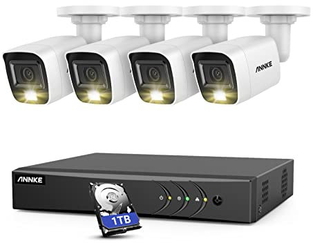 ANNKE 1080P Kabelgebundenes CCTV Überwachungskamera Set mit Audio, 8 Kanal 3K Lite DVR mit 1TB Festplatte, 4X 1080P überwachungskamera kabelgebunden mit Farb-Nachtsicht, Mensch-/Fahrzeugerkennung