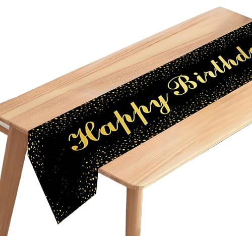 Birthday Table Runner Black Gold Party Table Decorations for Men Women Happy Birthday Runners Cloth for Party Decor 180x35cm