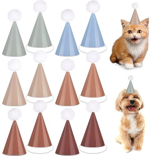 48Pcs Mini Boho Birthday Party Hats for Stuffed Animals 3Inch Adjustable Cone Caps with DIY Pom Poms Colorful Neutral Mini Party Hats Pets Dolls Kids Small Boho Birthday Decorations Kit for Holidays
