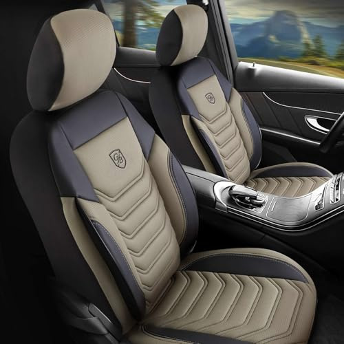 GIOVANNI BUTTI Autositzbezüge Universal für PKW & SUV -Premium Vordersitze Auto Sitzbezug aus Piqué-Stoff, Beige-Schwarz, Airbag-Kompatibel Sitzauflage, Autoschonbezug, Vordersitz-Set inkl. Montageset