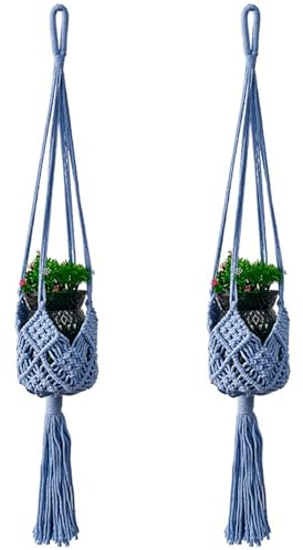 Mafagwre 2er Set Makramee Blumenampel, 85 cm Blumentopf Hängend Mit Baumwollseil, Boho Deko Baumwollseil Hängeampel, Blumenampel Hängend Innen, Macrame Plant Hanger, Natürlich Hängepflanzen Topf (B)