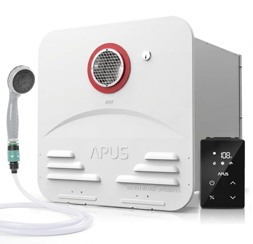 APUS RV Tankless Water Heater, 68,000 BTU Propane Gas On Demand Instant Hot Water with White Door, 12V, 3.9 GPM, High Altitude Available, Compatible with All RVs (New Upgrade)