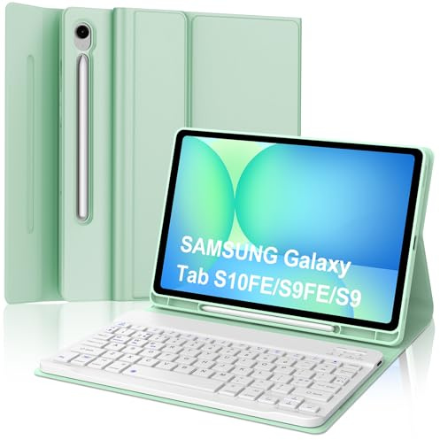 Keyboard Case for Samsung Galaxy Tab S10 Lite S10 FE 2025/S9 FE 2023 10.9 Inch, UK Layout Detachable Wireless Bluetooth Keyboard with Stand Cover for Samsung Galaxy Tab S9 11 Inch 2023, Grass Green