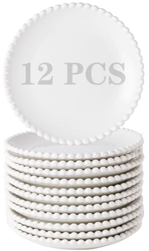 OMAYKEY 5.5 Inch Small Ceramic Dessert Plates Set of 12, Small Appetizer Plates, Porcelain Round Shaped Mini White Plate, for Cake Waffles Snacks Side Dish, Oven Microwave Dishwasher Safe