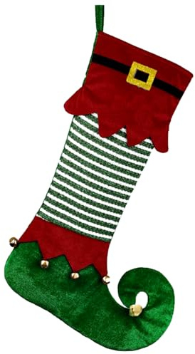DONGKER Weihnachtsstrümpfe Große, 1 Stuck Elfen-Nikolausstiefel zum Befüllen, 56cm Längen, Groß Nikolausstrumpf mit Glöckchen für Kamin, Kaminsims, Weihnachten Dekoration