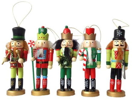 Colcolo 5 Pezzi di Schiaccianoci Natalizi Da Appendere per La Casa, Pupazzi di Schiaccianoci in Legno per Decorazioni Da Tavolo, Ufficio, Festival, Regali per
