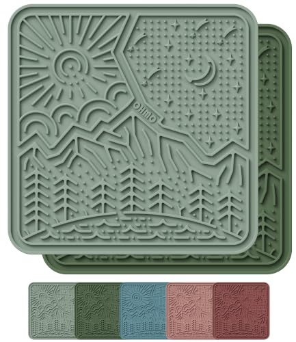 OHMO Schleckmatte Hund Leckmatte Katze 2Pcs 20x20cm Kaktus&Hellgrün | Lebensmittelqualität Silikon, Zum einfrieren, Spülmaschinenfest，Angst Relief und langsam füttern