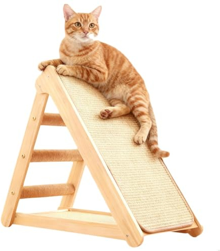 IRIRI Rascador for Gatos Ooden 2 en 1 con Escalera, Tabla de sisal y Juguete Colgante(B)