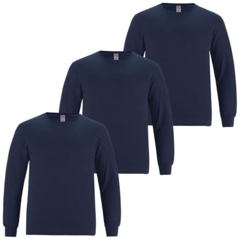 Men’s Long Sleeve T-Shirt – 100% Cotton Plain Jersey Crew Neck with Cuffed Sleeves, Comfortable Casual Top for All-Season Wear