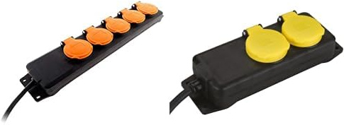 Zenitech - Coffret Bloc Étanche et Barre Multiprise 5 Prises 16A 2P+T + Clapets IP 44 / H07RN-F3G1 - Rallonge Électrique 5 m (Noir/Jaun e) pour Extérieur