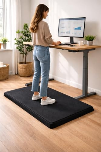 Standing Desk Anti-Fatigue Mat 72 × 44 × 5cm Memory Foam Comfort Kitchen Floor Mat Water-Resistant Polyester Cover Flat Non-Slip Standing Mat for Kitchen, Office & Laundry Room (Black)