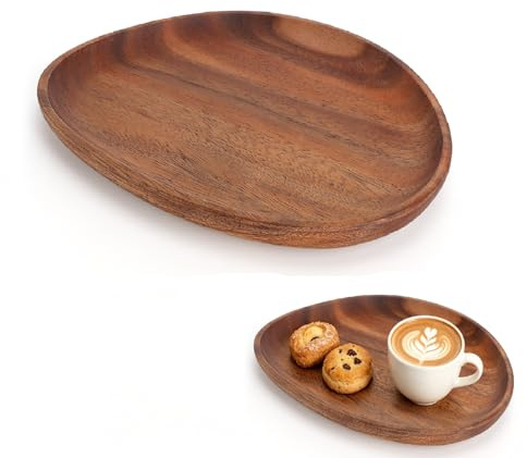 YPLANGENT Holztablett Oval 26x21x2cm Serviertablett Holz Deko Tablett Kleines Tablett Als KüChentablett FrüHstüCkstablett und Kerzentablett für KüChe Deko Couchtisch Deko für Zuhause Hotel Restaurant