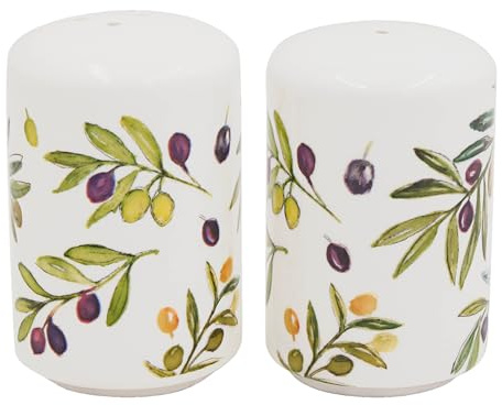 Olive Grove Ceramic Salt & Pepper Shaker Cruet Set Novelty Gift, Come Complete with Matching Gift Box 9060