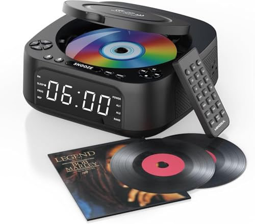 MONODEAL Bluetooth CD Player mit Wireless Charger für Telefon,FM Radio | CD Player mit Bluetooth und FM Radio Für Zuhause, Fernbedienung,Groß Display, Wecker, Sleep Timer