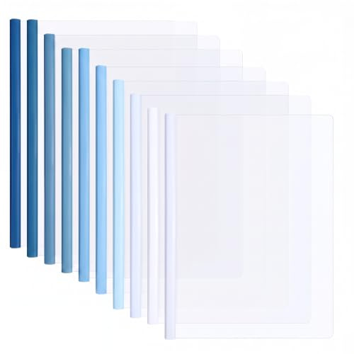 HIPTS Pack of 10 A4 Clip Folders with Sliding Rod, Clamp Binder A4 Plastic, Stable for Application Folder & Presentation Folder, Transparent Document Folder for School, Office and Reports