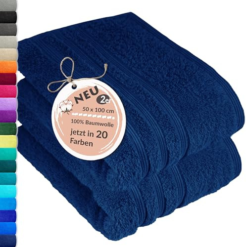 Lashuma Flauschiges Handtuchset 50x100 cm Blau - Marine, London 2X Frottee Baumwollhandtücher