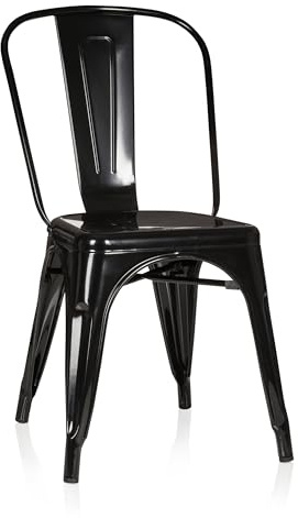 hjh OFFICE Bistrostuhl aus Metall, stapelbarer Küchenstuhl, Industriedesign | Esszimmerstuhl mit Rückenlehne, Belastbar bis 150 kg, Schwarz