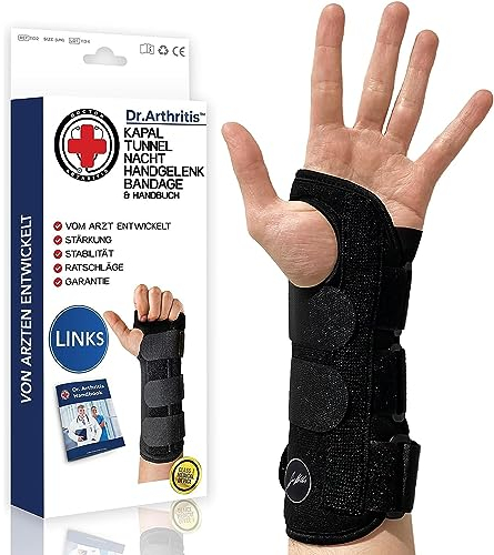 Tutore Tunnel Carpale Sinistro Ideato da Medici – Tutore Polso Rigido per Alleviare Dolori e Sostenere l’Avambraccio – Con Stecca in Metallo e Chiusure a Strappo (Confezione Singola, Sinistro)