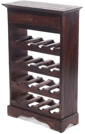 DESIGN DELIGHTS rustikales WEINREGAL Cortez 85 | 85x55cm(HxB) Massivholz | Flaschenregal, Weinflaschenregal aus Holz, Getränkeregal mit Schublade | Farbe: 03 Dunkelbraun