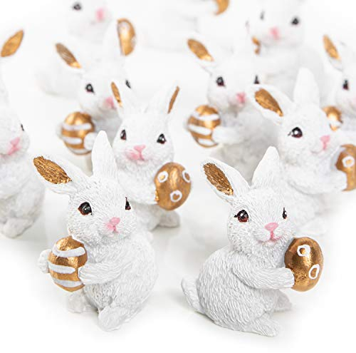 Logbuch-Verlag 12 kleine Hasen Ostern mini Deko Geschenk 4,5 cm Osterhasen Figuren weiß Gold Osterdeko Tischdeko zu Ostern