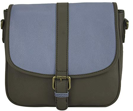 Sunsa Damen Umhängetasche. Kleine Ledertasche aus Lederreste. Modische Tasche. Damentasche als Crossover bag. Leder Trachtentasche für Sie die beste Geschenk (grün blau)