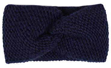 Zwillingsherz Stirnband mit Knoten - Hochwertiges Strick-Kopfband für Damen Frauen Mädchen - Wolle - Ohrenschutz - Haarband - warm weich und luftig für Frühjahr Herbst und Winter - navy