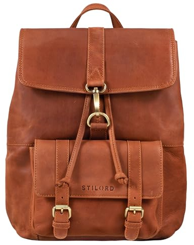 STILORD Kacey Daypack Damen Leder Vintage Lederrucksack für 13.3 Zoll Laptops DIN A4 Kleiner Unirucksack Cityrucksack Elegant Damenrucksack Echtleder Farbe:aneto - braun