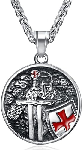 BOBIJOO Jewelry - Pendentif Collier Médaille Templier Chevalier Guerrier Chaîne Acier Inoxydable