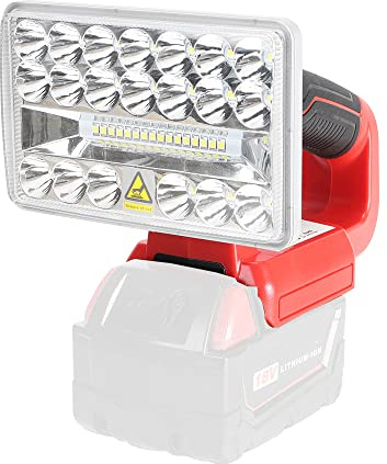 Luz de trabajo LED inalámbrica de 18 V,reflector portátil de largo alcance para exteriores con puerto USB,linterna de 18W,compatible con Milwaukee M18 batería de litio de 18V 48-11-1828(sin batería)