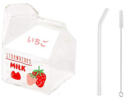 Sauciere，Saucenschale Japanische Stil Kinderglasmilchkanne Persönlichkeit Kreative Milchkartonform mit Strohaufkleberdesign Milchschale Geeignet für Heimschulbüro Saucenbehälter Sauciere Für Küche Lie