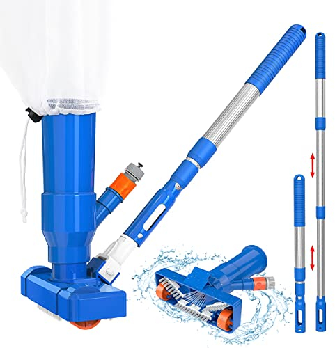 Pool Cleaning Kit Vacuum,Paddling Pool Cleaner,Hot Tub Vacuum Cleaner,Swimming Pool Vacuum,Spa Vacuum,Pond Vacuum,Pool Maintenance Kit with Brush, Fine Mesh Leaf Bag, 40inch Aluminium Pole