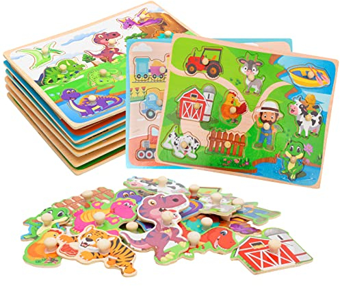 HOMCENT Holzpuzzle für Kleinkinder 6 Teiliges Kleinkind Puzzle Set Pädagogisches Vorschulspielzeug, Montessori Spielzeug