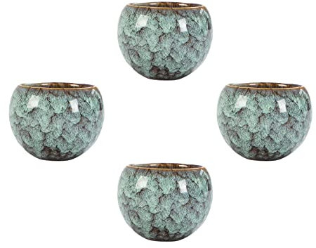 MQjzsh Tazas de té de cerámica tradicionales japonesas chinas, mini tazas de té de cerámica Kung Fu, juego de tazas mate, té, espresso, juego de 4 piezas para el hogar, al aire libre y la oficina