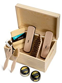 Kaps Complete Shoe Clean and Care Kit - 9 Piece Set for Leather Boots and Shoes, Footwear Cleaning Kit with Wooden Gift Box