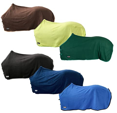 RL24 - Abschwitzdecke Basicline – Pferdedecke mit Schweifkordel, Widerristpolster & Metallverschluss – atmungsaktive Fleecedecke – Pferde Zubehör – Transportdecke in Dunkelgrün – 135cm