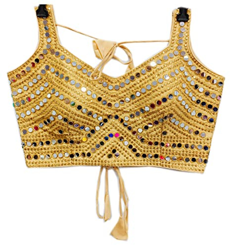 Glorenvally Fab Party Wear Bollywood Readymade Indian Ethnic Saree Blouse Crop Top Choli (753) (40-Inch Bust, Gold)