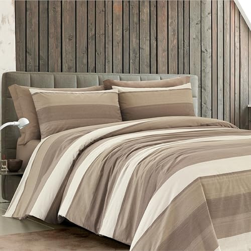Dorian Home - Set Copripiumino Matrimoniale 250x210 con Sacco in 100% Puro Cotone + 2 Federe Cuscino Letto 50x80 con Patella di 18 cm (Garda Beige, Matrimoniale - 250x210 cm)