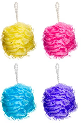 Elysium Spa Pack of 4 Mesh Exfoliating Bath And Shower Body Puff Sponges